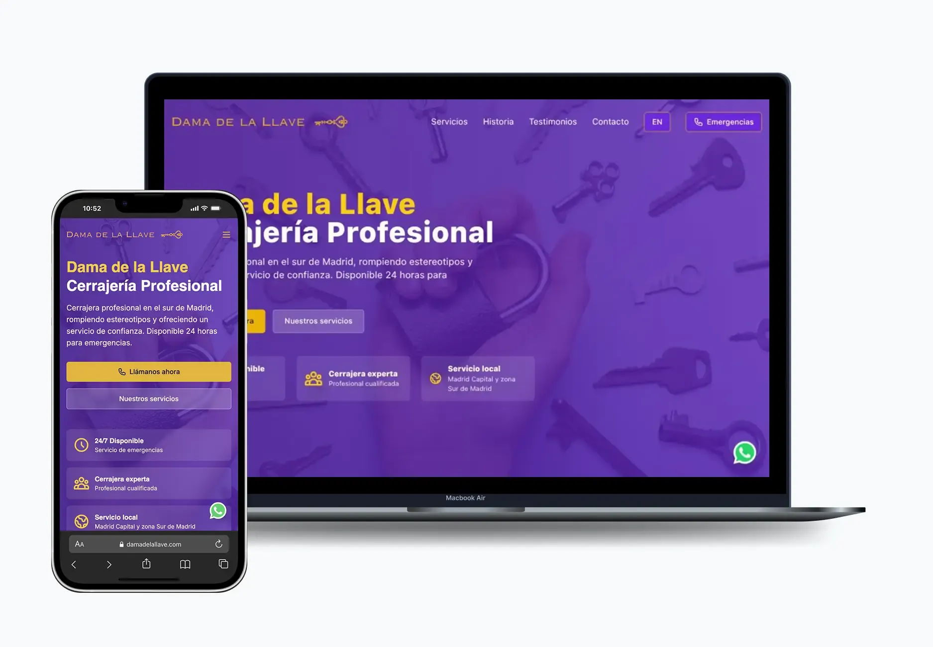 Web profesional Dama de la Llave — servicios de cerrajería con presupuesto online