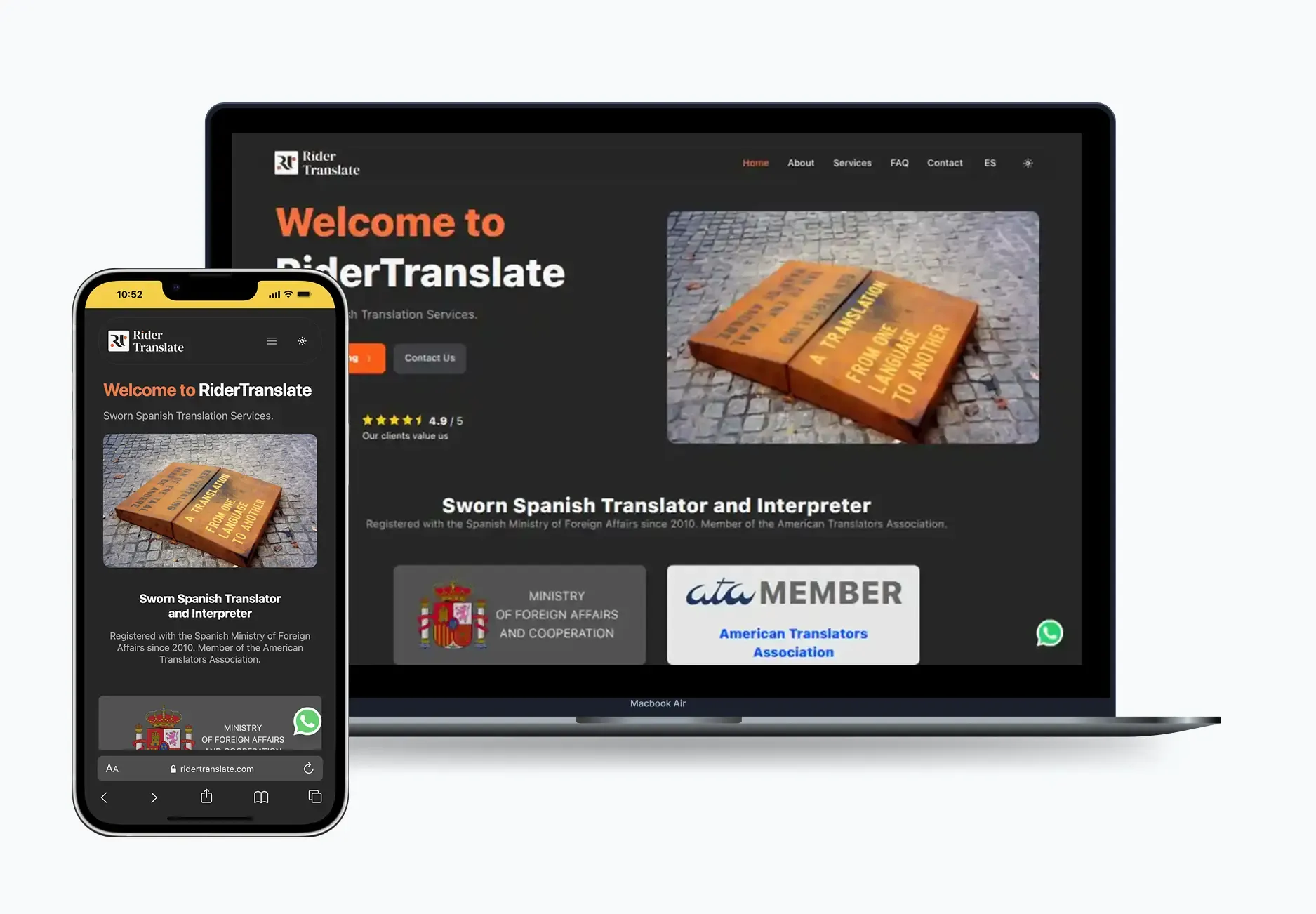 Plataforma web Rider Translate — traducción jurada online con Astro y React